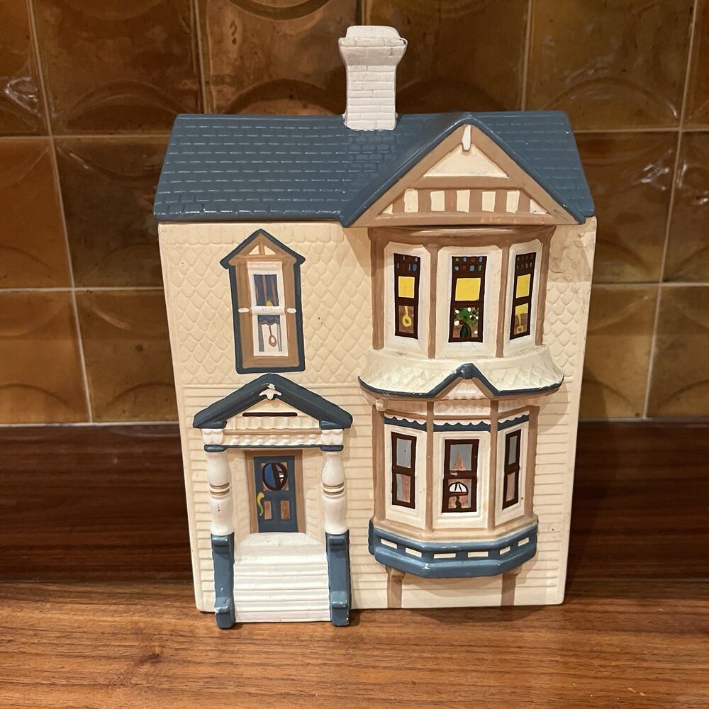 Vintage Handpainted Victorian San Francisco Style Home Ceramic Cookie Jar